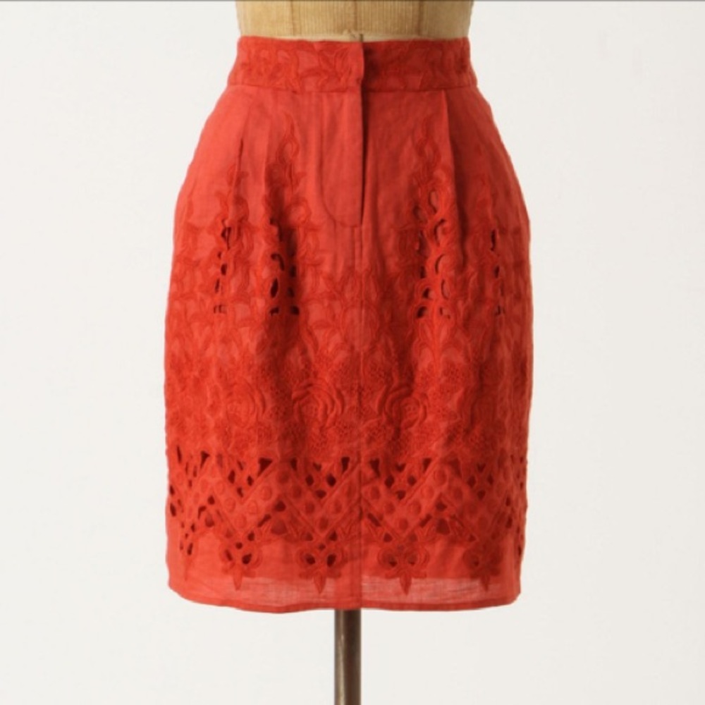 ANTHRO “Tomato Picking” Embroidered Linen Skirt, 6